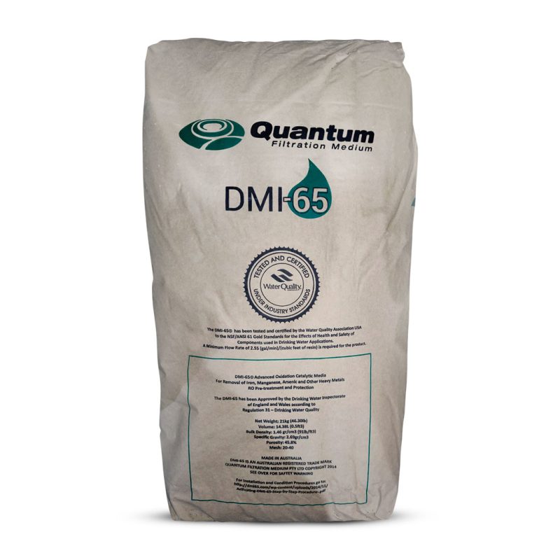 MEDIO FILTRANTE CATALIZADOR, DMI-65, PARA REMOCION DE HIERRO, MANGANESO Y ARSENICO, GRANULAR, 0.3 - 0.6 MM, MALLA 20 X 40, BOLSA DE 21 KG